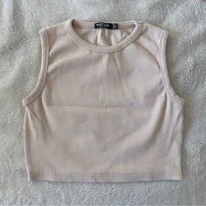 Nasty Gal | Beige pink ribbed sleeveless crew neck cropped tank top | Size 8